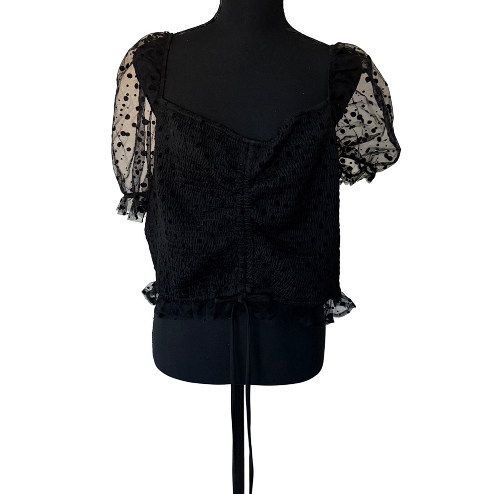 Miss Lola Women Polka Dot Smocked Top Size 3X BlackWhimsy Fairy Grunge Witchy